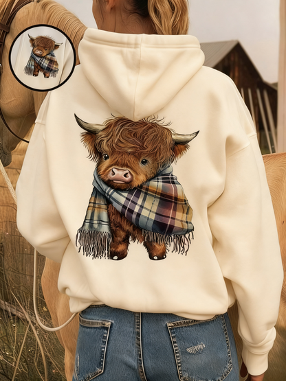 🎄🎅2026 CHRISTMAS SALE 70% OFF!!🎁Cute Highland Cow Cozy Fleece-Lined Hooded Sweatshirt🦬