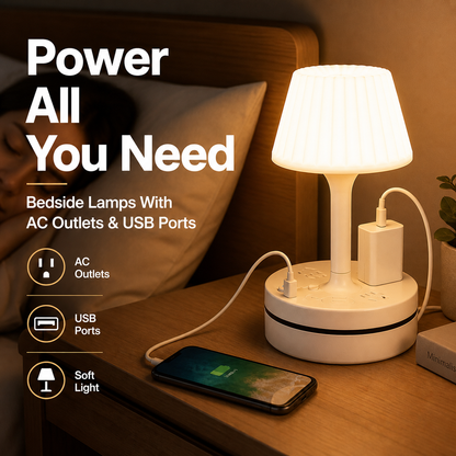 🥳2026 HOT SALE🥳💞50K+ SOLD! 💡🔌 50% OFF!💡 Bedside Lamp with AC Outlets and USB Ports