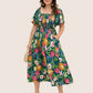 ⏰Summer Hot Sale 70% OFF💃Floral Smocked Square Neck Midi Dress with Pockets