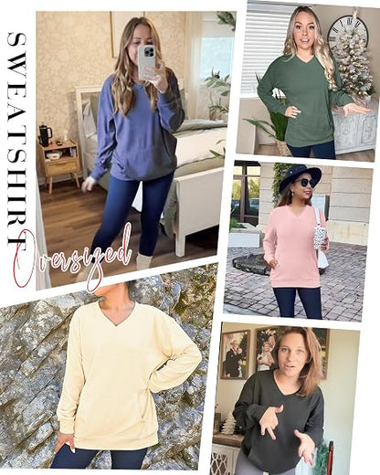 💖2026 Autumn’s Sale 70% OFF✨🍂Women's Hoodless V-neck Sweatshirt With Kangaroo Pocket Longsleeve Oversized Casual Style Shirt
