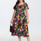 ⏰Summer Hot Sale 70% OFF💃Floral Smocked Square Neck Midi Dress with Pockets