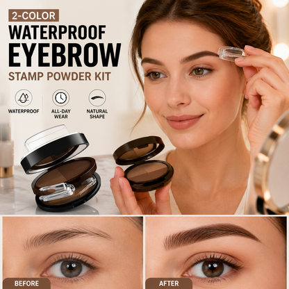 💄🔥60% OFF NOW ! 🖌️2-Color Waterproof Eyebrow Stamp Powder Kit, Smudge-Proof Quick Natural Full Brow Makeup with Dual-End Brush