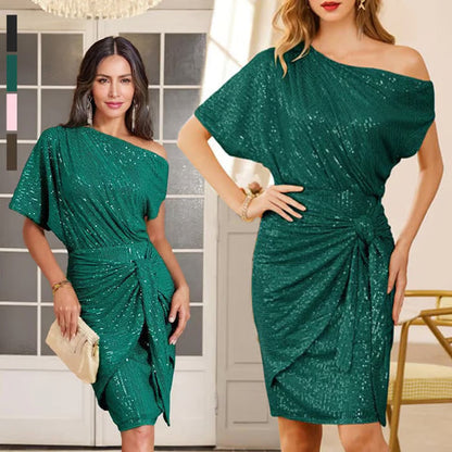 💃Hot Sales - 60% OFF🎉Sparkly One-Shoulder Ruched Dress