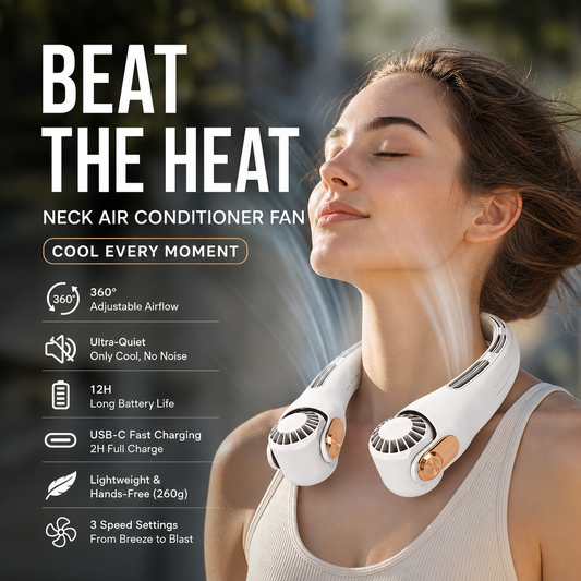 💨2026 Summer Hot Sale 70% OFF💞🍃 USB Portable Bladeless Neck Fan –😎Ultra‑quiet, 360° rotating, 3 speeds🌬️