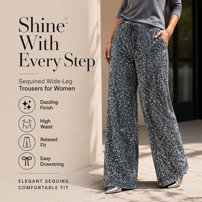 💖LAST DAY SALE 50% OFF🥰👖Women's Sequin Sparkle Wide Leg Pants with Elastic Waistband