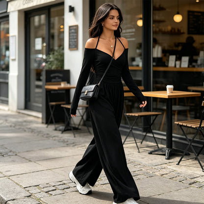 🥳AUTUMN HOT SALE🥳🍂50K+ SOLD!💥50% OFF! Women's Elegant Halter Neck Deep V Jumpsuit