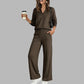 🍂⏳LIMITED-TIME 70% OFF! ✨Women's 2 Piece Outfits V Neck Lounge Set | Raglan Long Sleeve Top & Wide Leg Pants