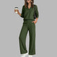🍂⏳LIMITED-TIME 70% OFF! ✨Women's 2 Piece Outfits V Neck Lounge Set | Raglan Long Sleeve Top & Wide Leg Pants