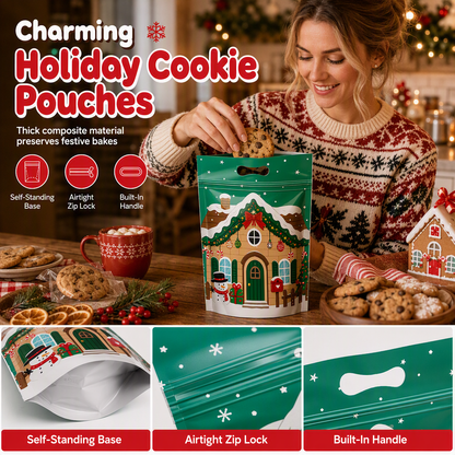 📢LIMITED TIME SALE:￡8.99!! ⏰🎅50 Pack Christmas Candy Bags Cartoon Stand Up Zipper Pouches for Snowflake Crisp Cookie and Baking Food Packaging